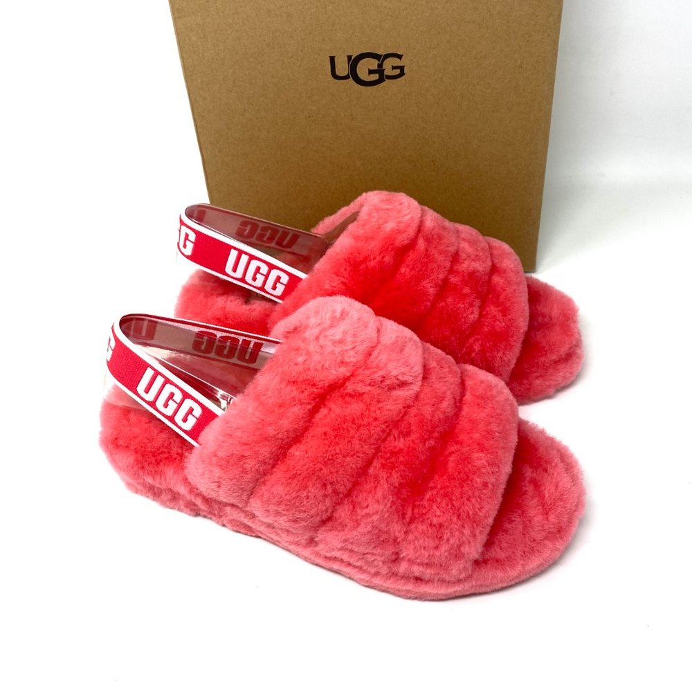 💖MEGA SALE💖UGG Women's 1095119 HSPK FLUFF YEAH Pink Fur Sheep Slides Slippers - Picture 3 of 9